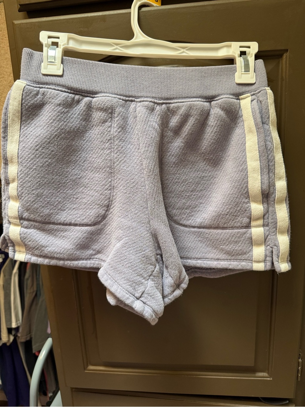Madewell Lavender Terry Knit Lounge Shorts with Cream Side Stripes
